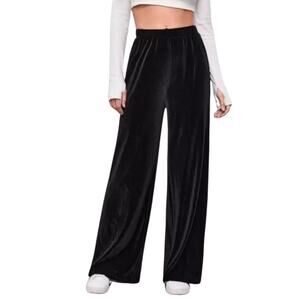 SHEIN Dazy Black Crushed Velvet Wide Leg Pants
